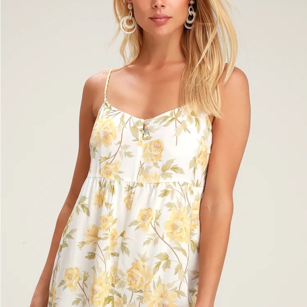 Yellow Floral Spaghetti Strap Dress